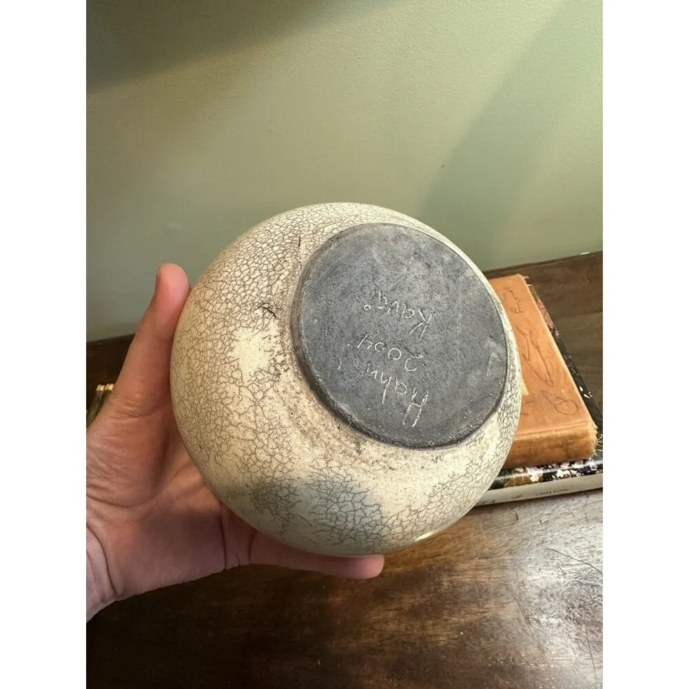 Vintage Raku Studio Pottery Vase Signed Hahn 2004 Kauai Wabi-Sabi Minimalist